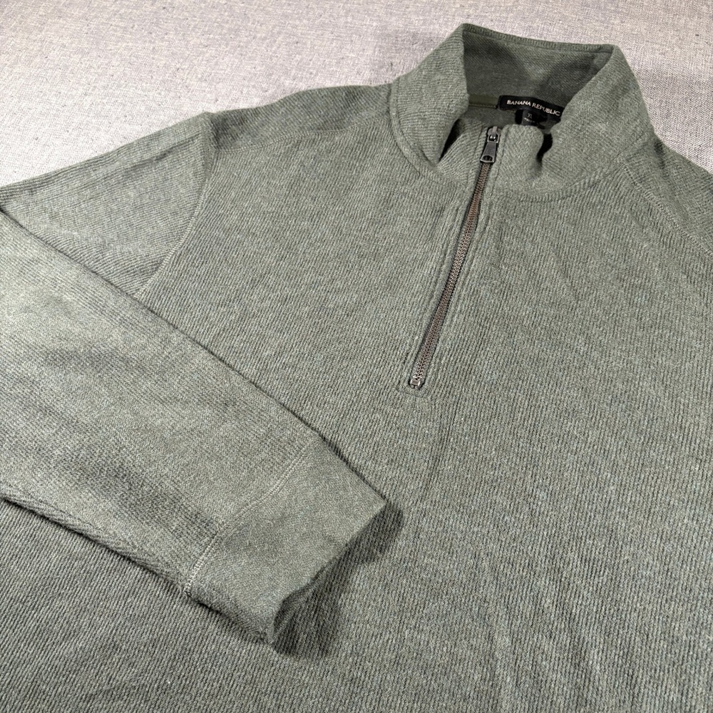 Banana Republic Quarter Zip Pullover Mens XL Green Textured Waffle Knit Sweater